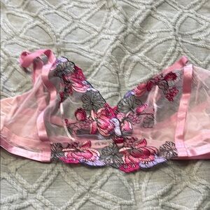 Adore Me Pink and Black Floral Bra with Sheer Trim